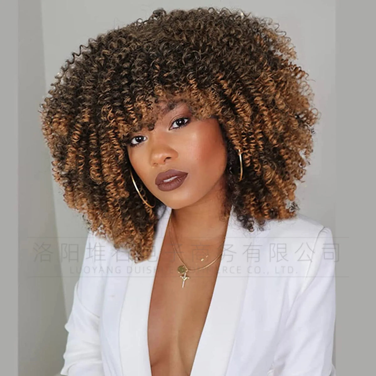 European and American women's African black fluffy small curly afro wig full head cover