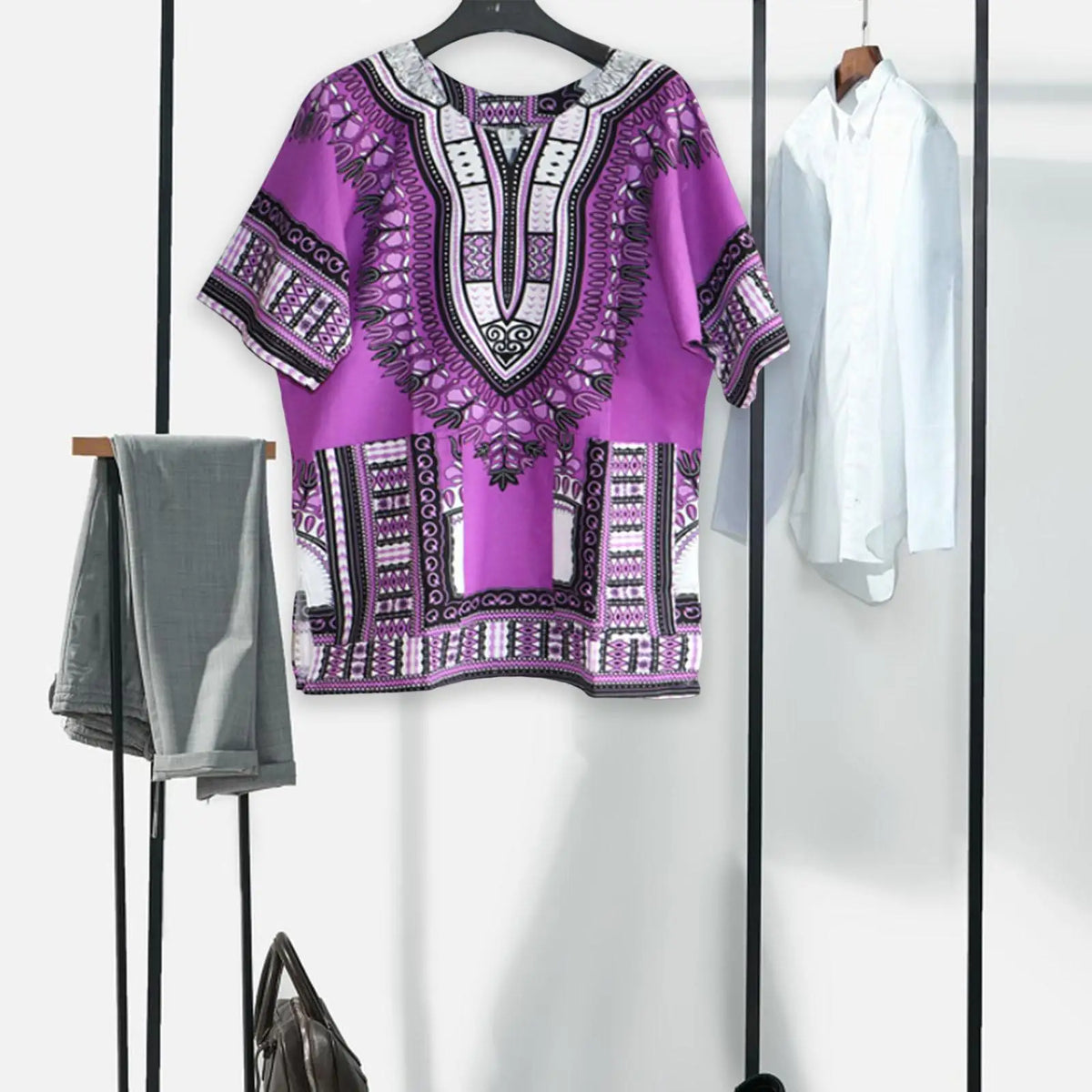 African Traditional Dashiki T Shirt Floral Geometric Print Cotton Blend Loose Fit Unisex Clothing for Men Women Casual Summer