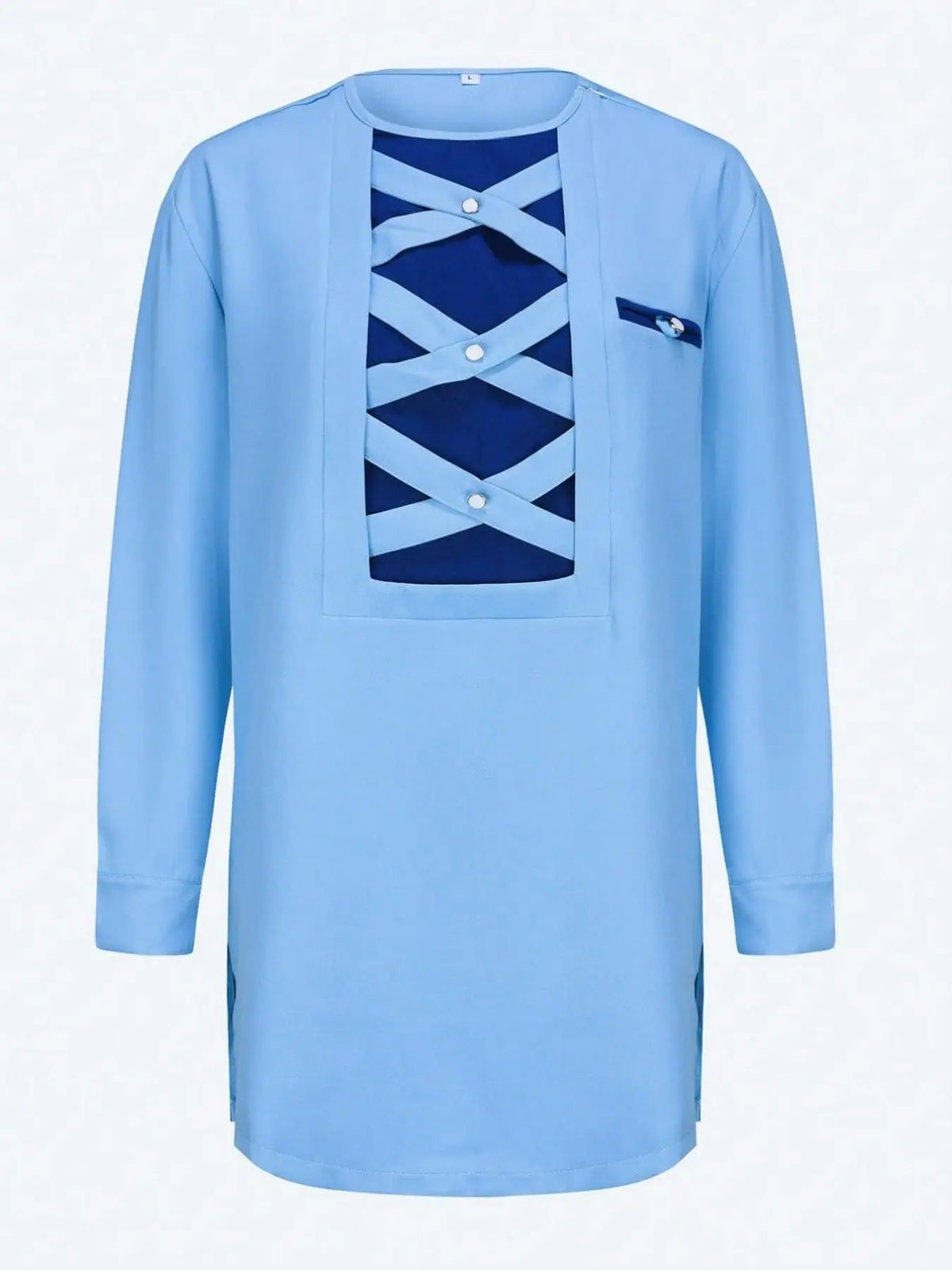 African & Middle Eastern Men's Traditional Outfit Sky Blue Set Long Sleeve Dashiki Top with Pants Ethnic Wear for Wedding Party