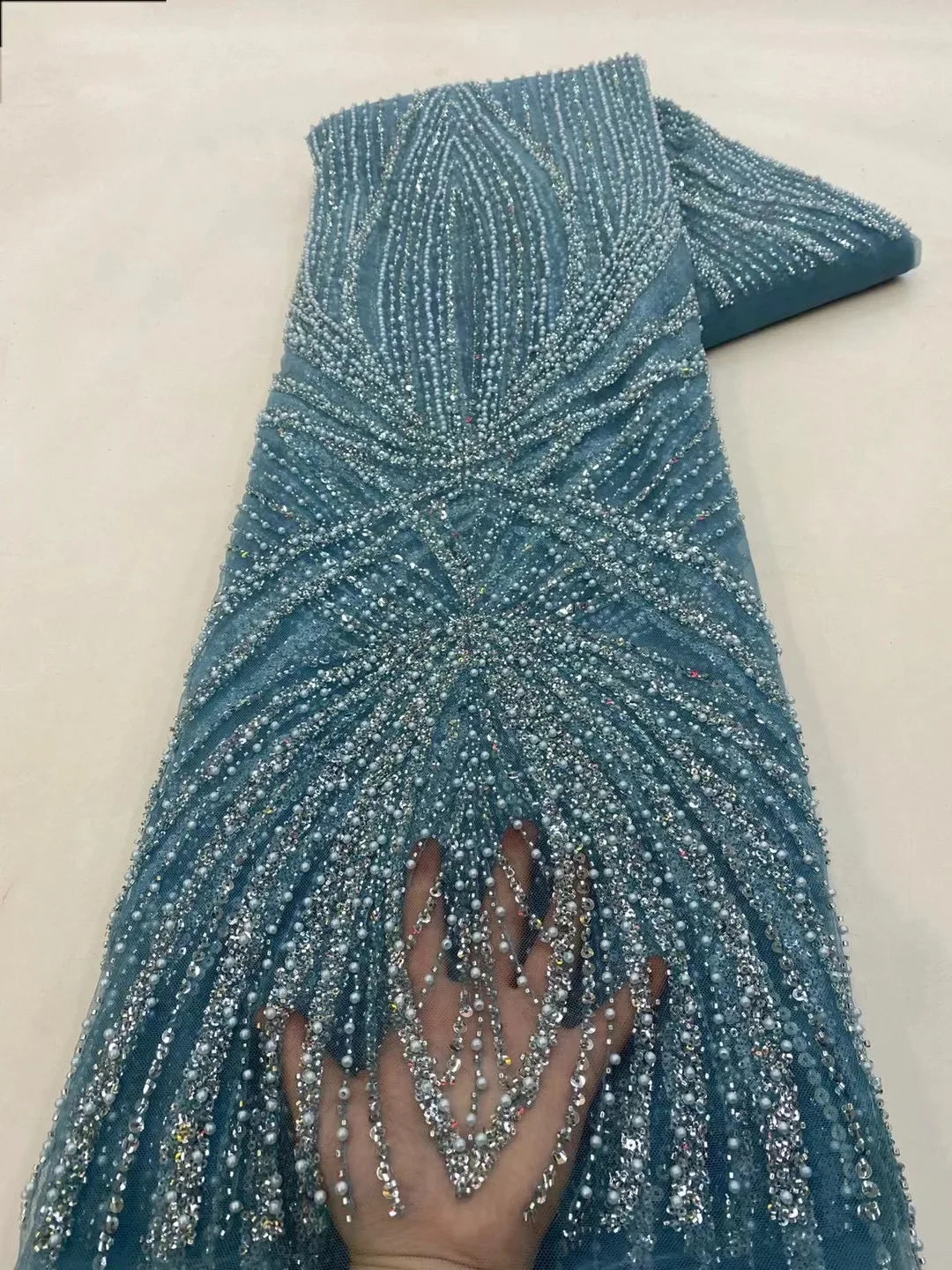 2 yards High Quality African Sequins Beaded Lace Fabric 2026 French Nigerian Style Embroidery for Wedding Dresses Material