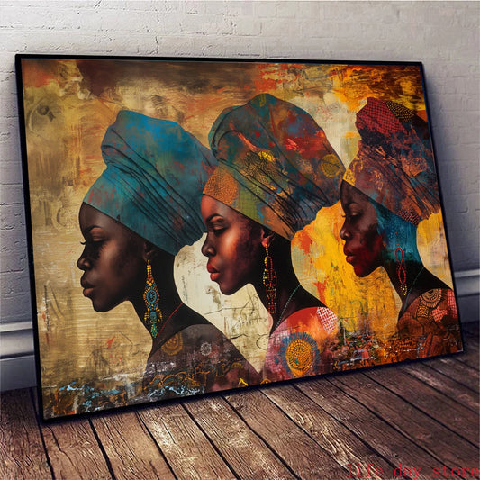Ethnic African Black Woman Canvas Painting Vintage Wall Art Figure Prints for Living Home Room Wall Decoration Pictures