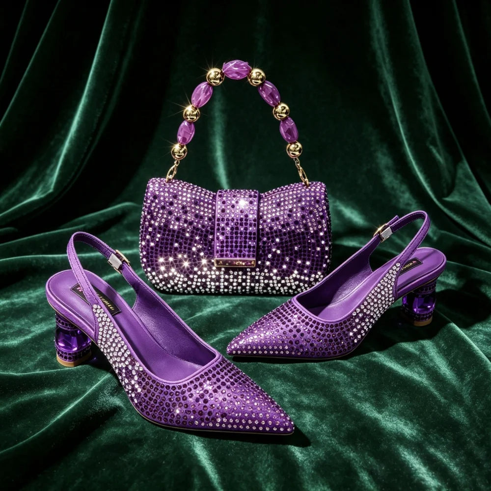 Newest INS Style 2026 Elegant High Heels Pointed-Toe Nigeria Popular Design African Ladies Shoes And Bag Set