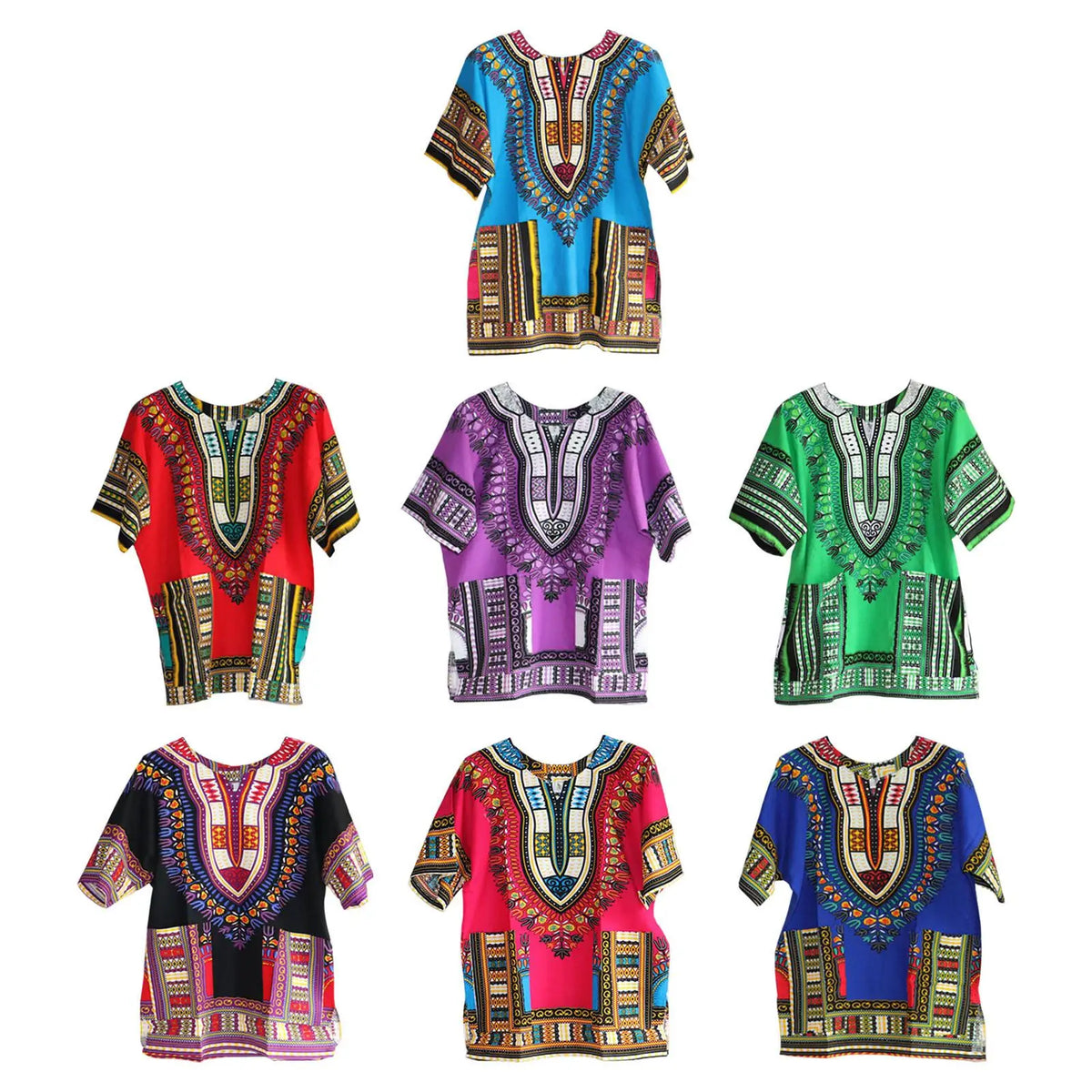 African Traditional Dashiki T Shirt Floral Geometric Print Cotton Blend Loose Fit Unisex Clothing for Men Women Casual Summer