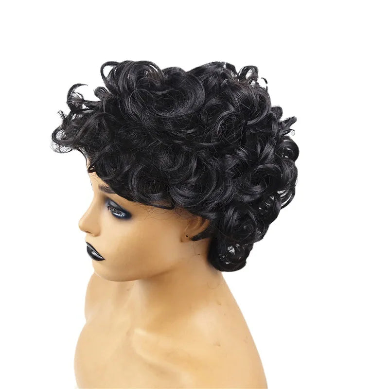 's short curly wig, African-style small curls, European and American synthetic fiber headpiece for women