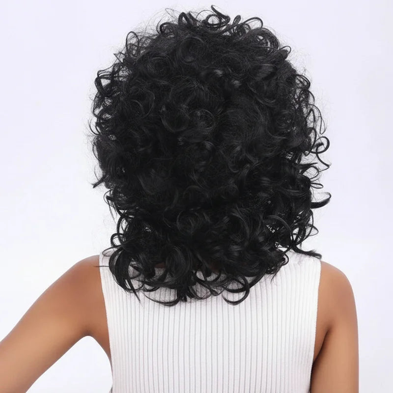New African women's short , black hair , small curly afro , European and American wigs