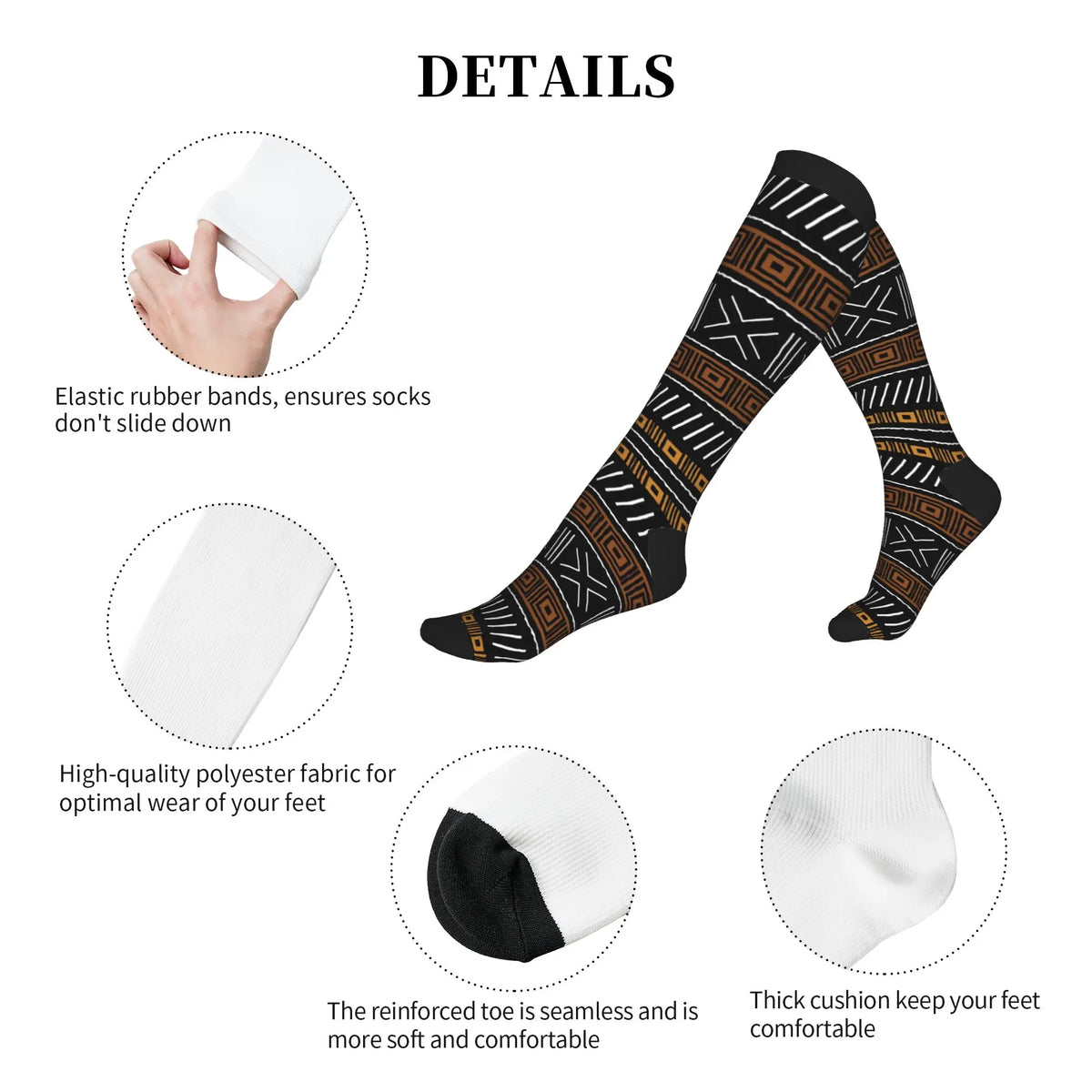 Traditional African Ethnic Tribal Ankara Geometric Art Mens Sports Compression Socks Spring Summer Autumn Winter Dress Socks