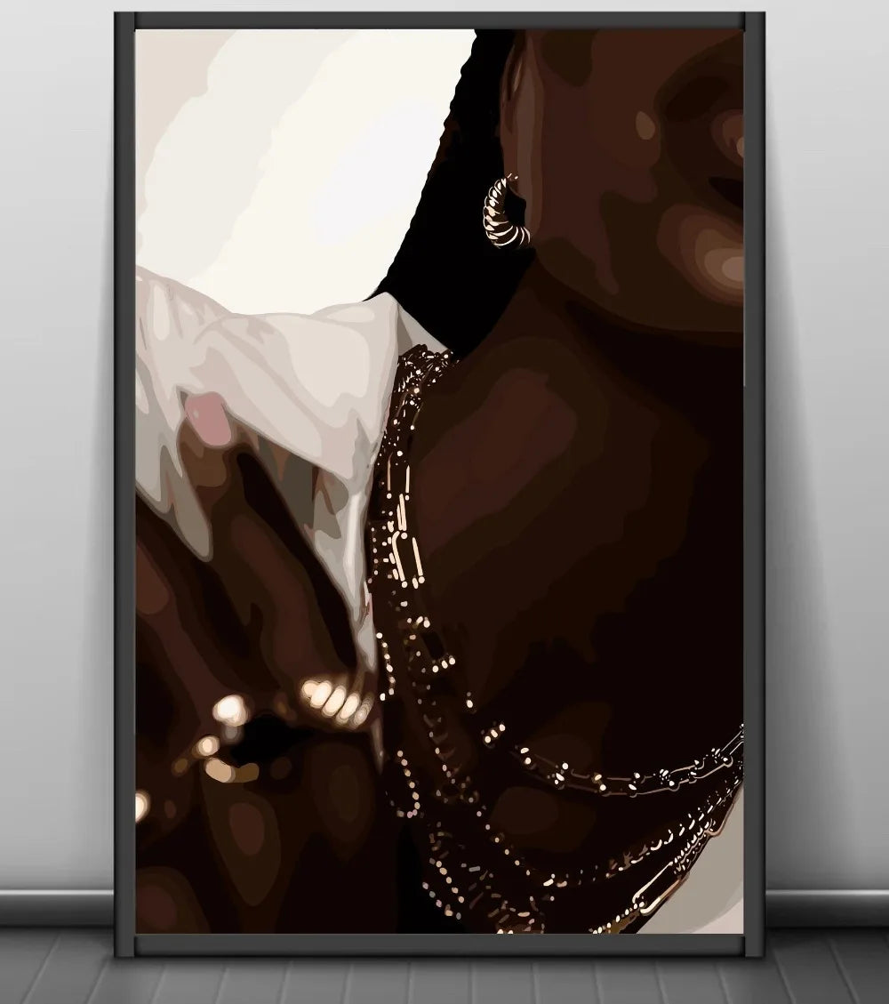 Modern African American Black Woman Fashion Portrait Posters and Prints Canvas Printing Wall Art Picture for Living Room Deco