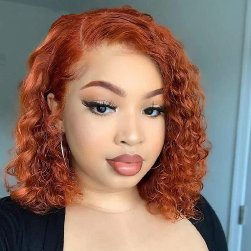 African bob hair 13*4 front lace orange small short curly wig