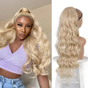 Women's long curly , drawstring hair extensions, , African big wave synthetic fiber wig, ponytail