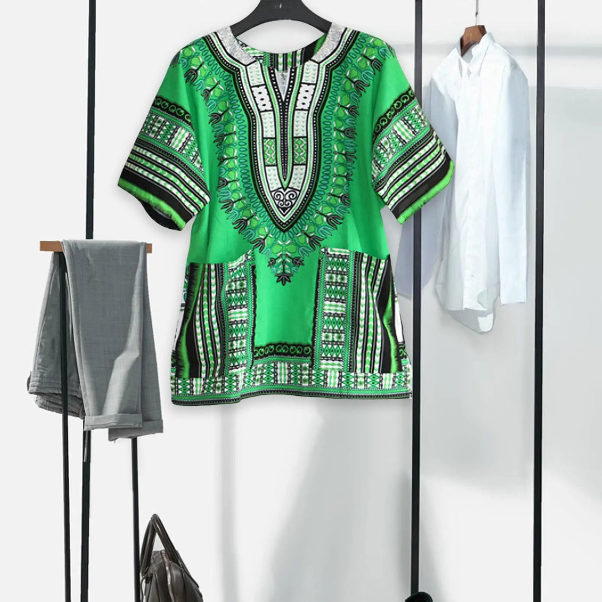 African Traditional Dashiki T Shirt Floral Geometric Print Cotton Blend Loose Fit Unisex Clothing for Men Women Casual Summer