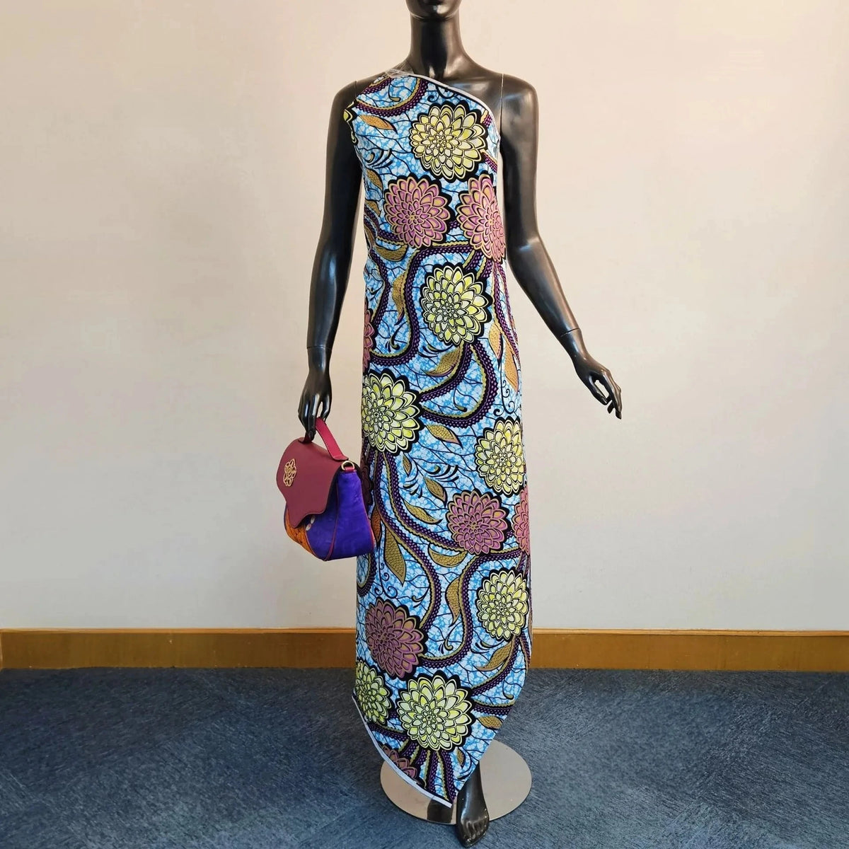 46Inch Wide 6Yards Long Floral Printed Cotton African Wax Fabric Blue Green Batik Fabric for DIY Sewing Dress Cushions R2895