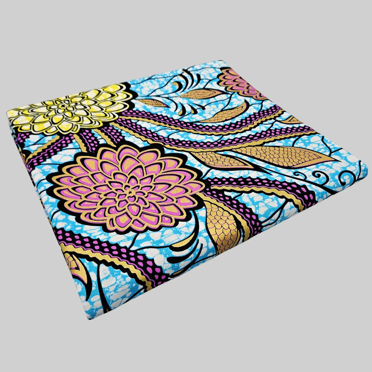 46Inch Wide 6Yards Long Floral Printed Cotton African Wax Fabric Blue Green Batik Fabric for DIY Sewing Dress Cushions R2895