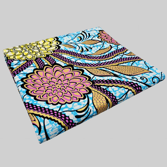 46Inch Wide 6Yards Long Floral Printed Cotton African Wax Fabric Blue Green Batik Fabric for DIY Sewing Dress Cushions R2895