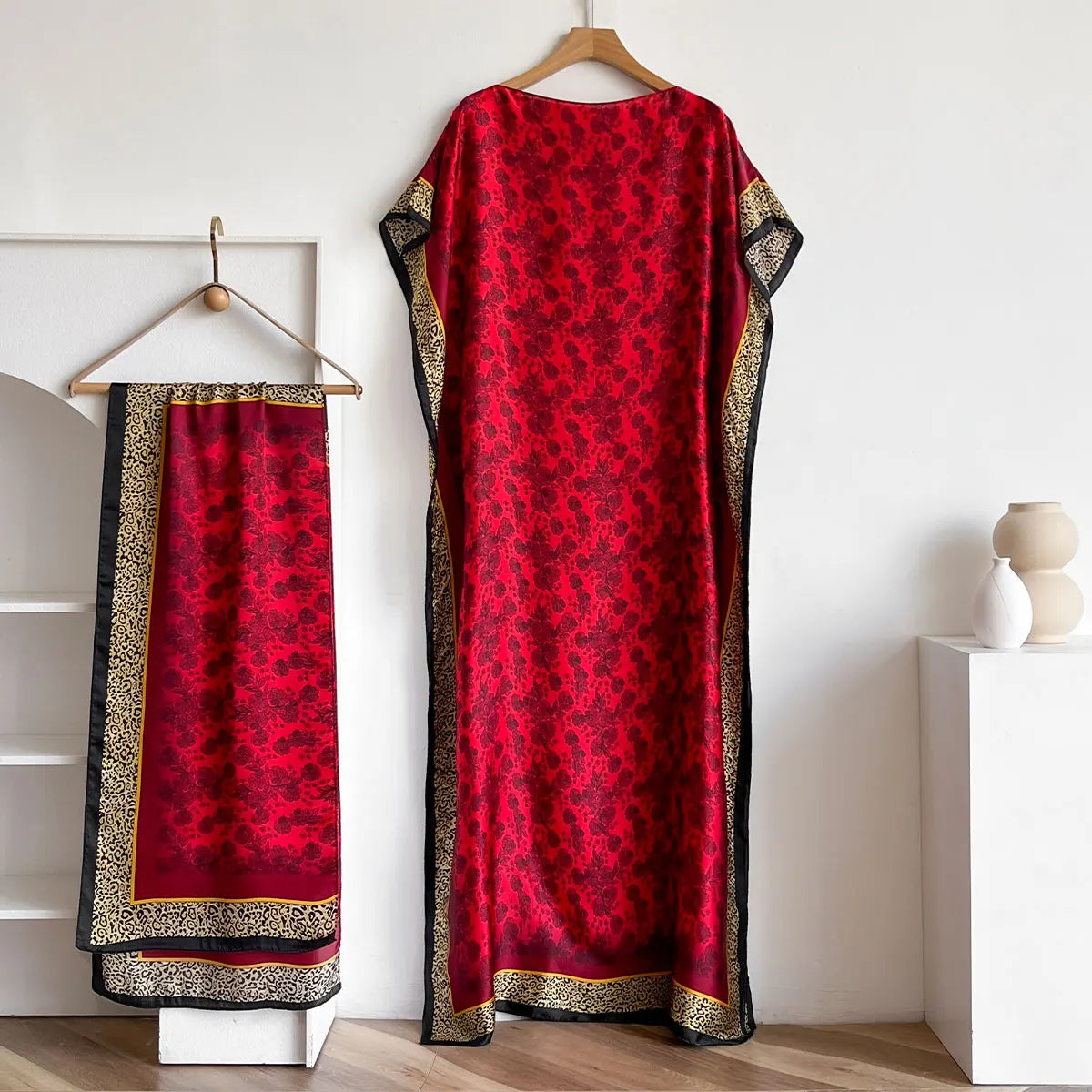 NEW Fashion Summer Dress With Big Scarf Dubai Turkey Kaftan Muslim Loose Abaya Women African Casual Leopard Print Shawl Robe