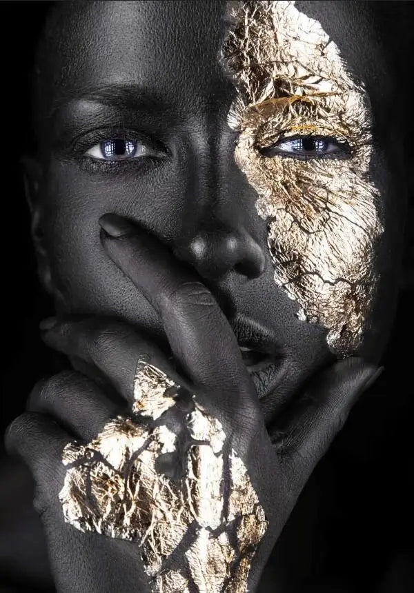 African Woman Art Black And Gold Portrait Canvas Paintings Poster Print Wall Art Picture Home Decor For Living Room Frameless