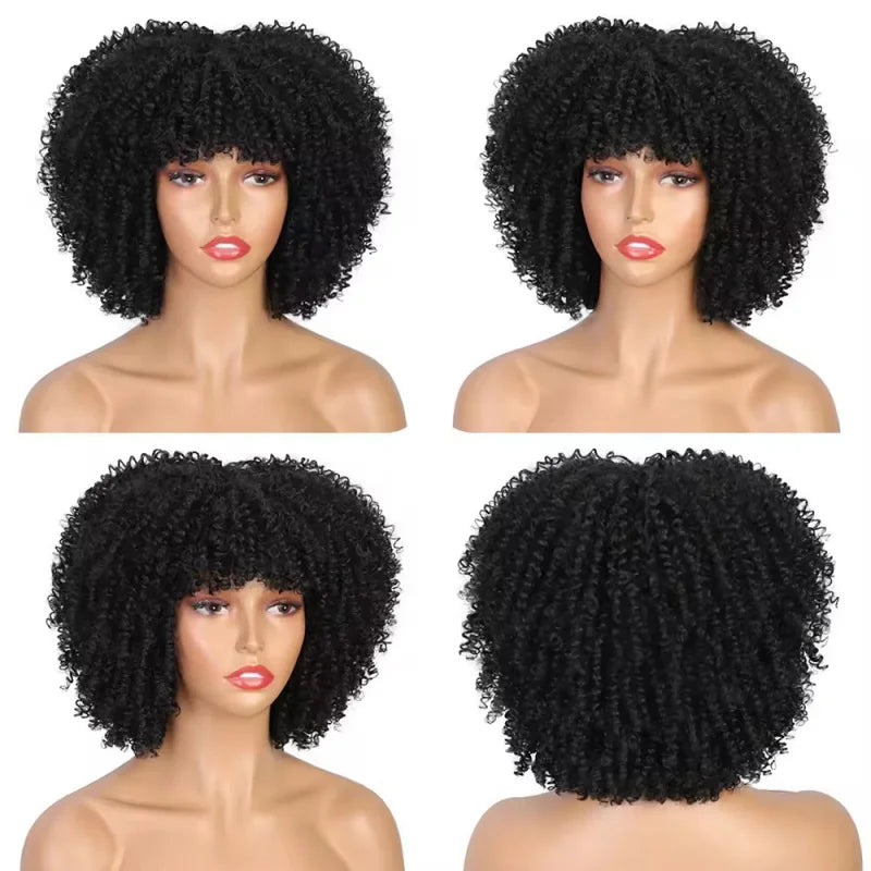 European and American women's African black fluffy small curly afro wig full head cover