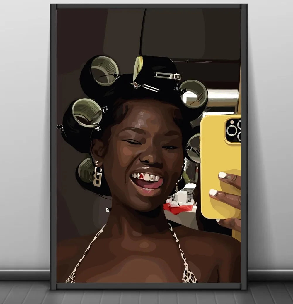 Modern African American Black Woman Fashion Portrait Posters and Prints Canvas Printing Wall Art Picture for Living Room Deco
