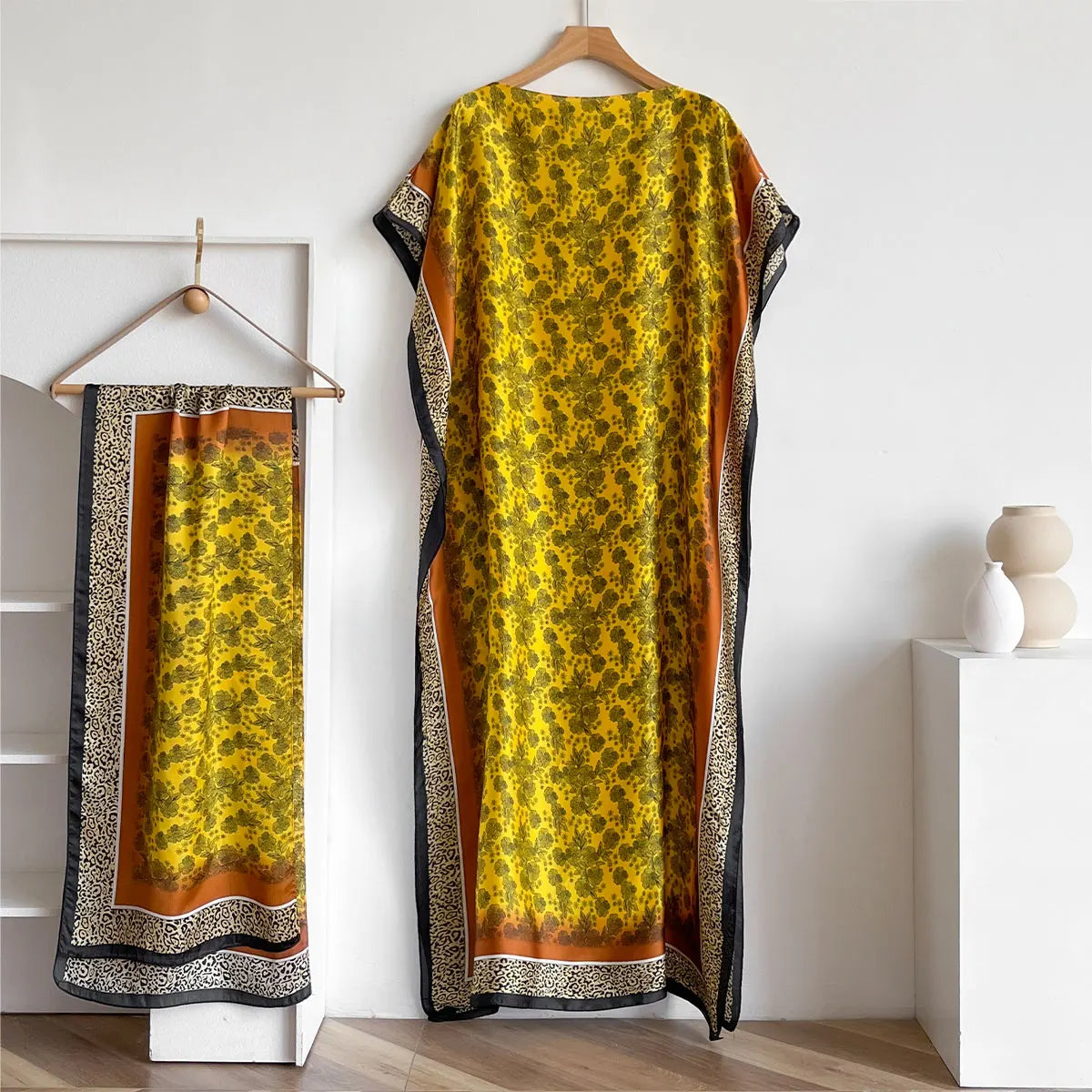 NEW Fashion Summer Dress With Big Scarf Dubai Turkey Kaftan Muslim Loose Abaya Women African Casual Leopard Print Shawl Robe