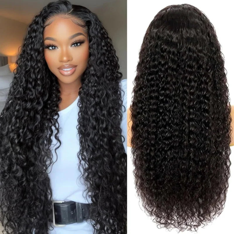 Wig with African-style small curls, 13*4 lace front, middle parting, long curly synthetic hair, high-temperature fiber headpiece