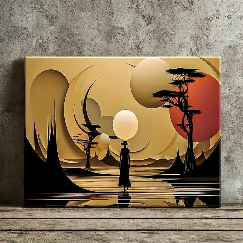 Abstract African Landscape Poster Prints Golden Tones Nature Scene Canvas Painting Wall Art Picture for Living Room Home Decor