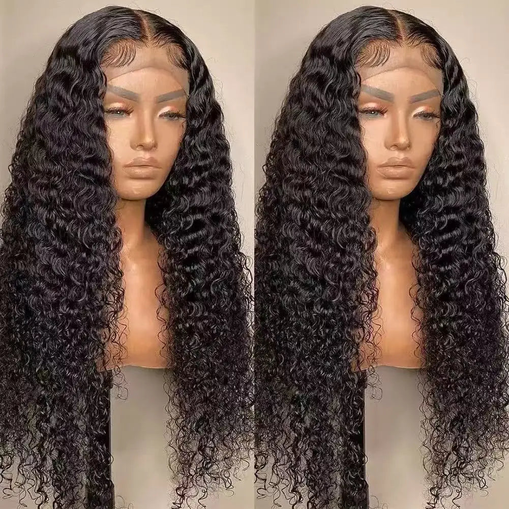 Wig with African-style small curls, 13*4 lace front, middle parting, long curly synthetic hair, high-temperature fiber cap