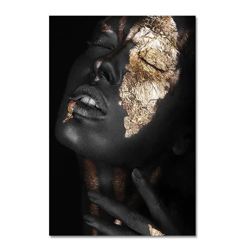 African Art Black and Gold Woman Oil Painting on Canvas Cuadros Posters and Prints Scandinavian Wall Art Picture for Living R