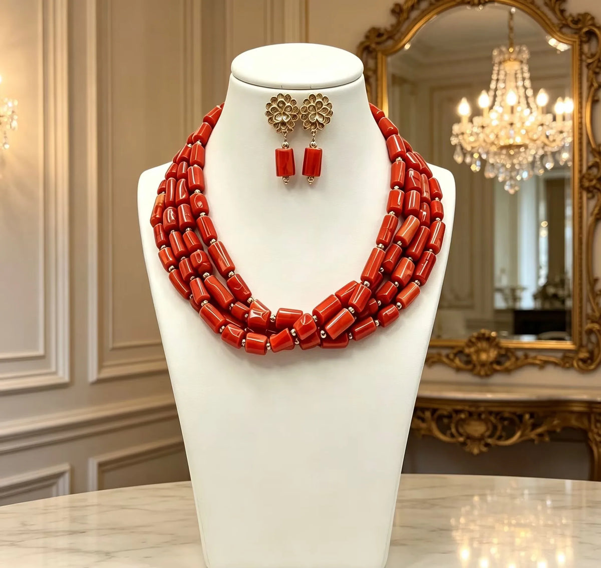 Handmade Coral Beads Women Jewelry Set African Ethnic Style Bridal Ornaments Wedding Gift for Ladies