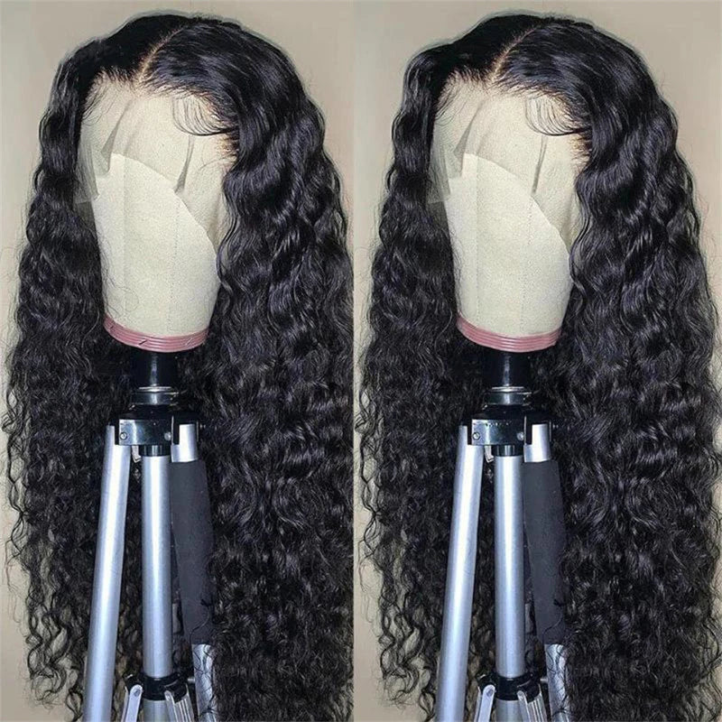 Wig with African-style small curls, 13*4 lace front, middle parting, long curly synthetic hair, high-temperature fiber headpiece