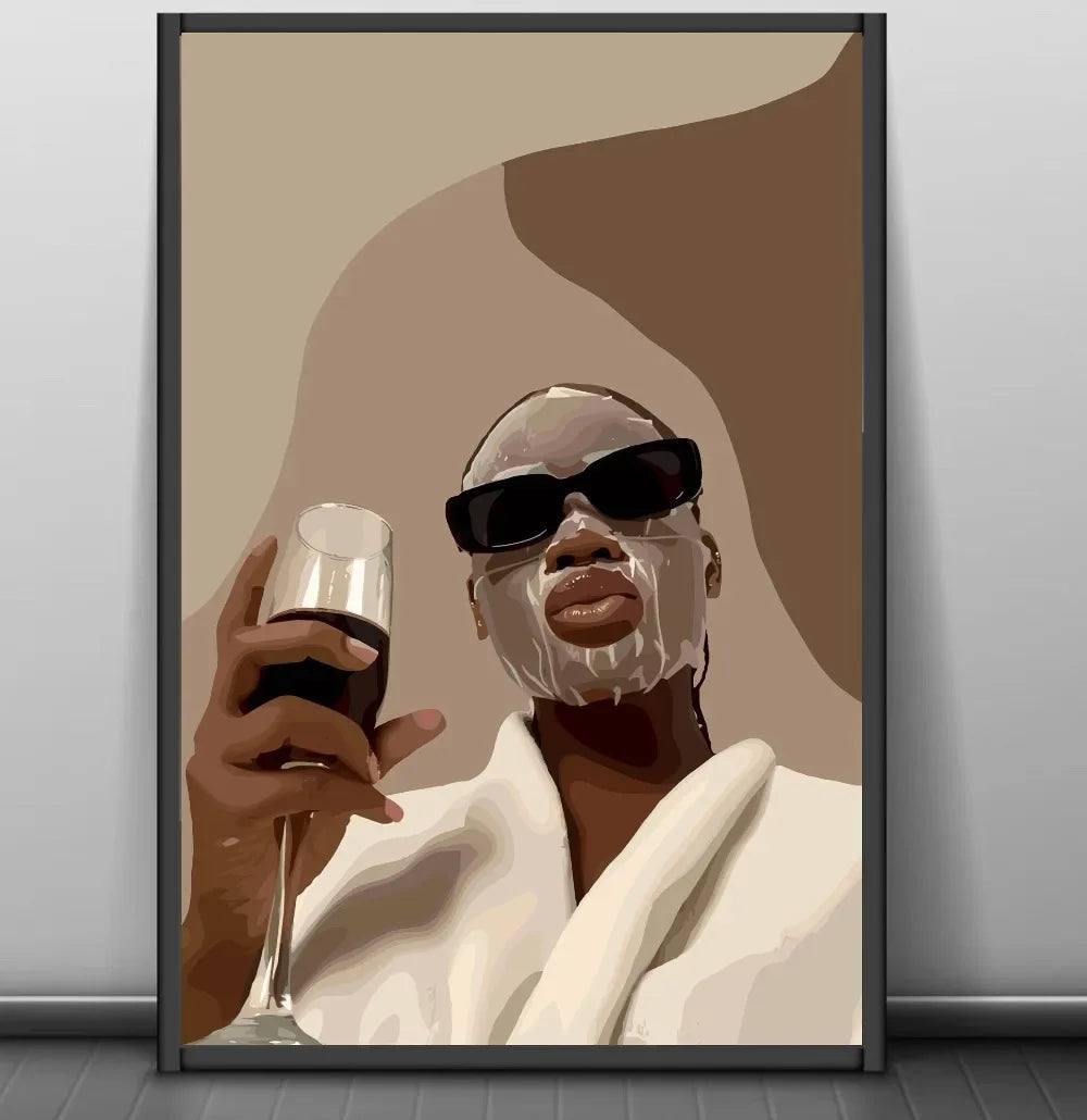 Modern African American Black Woman Fashion Portrait Posters and Prints Canvas Printing Wall Art Picture for Living Room Deco
