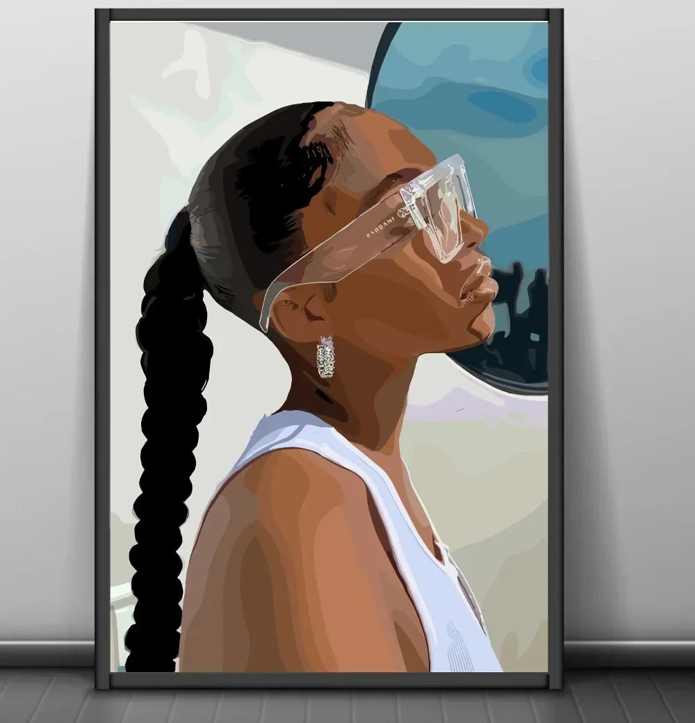 Modern African American Black Woman Fashion Portrait Posters and Prints Canvas Printing Wall Art Picture for Living Room Deco