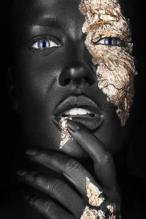 African Woman Art Black And Gold Portrait Canvas Paintings Poster Print Wall Art Picture Home Decor For Living Room Frameless