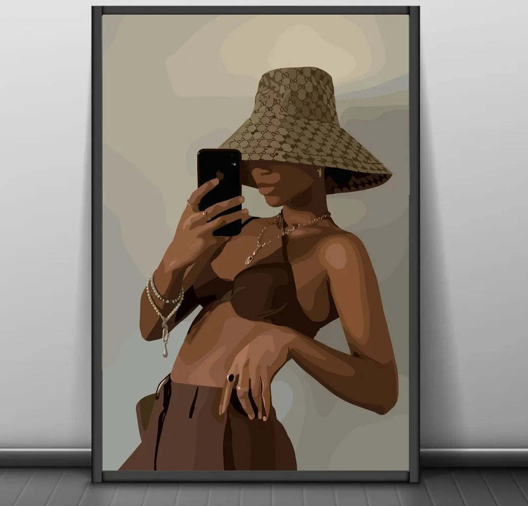 Modern African American Black Woman Fashion Portrait Posters and Prints Canvas Printing Wall Art Picture for Living Room Deco