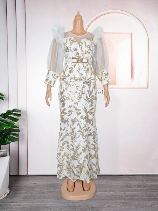 2025 New Women African Party Dress Dashiki Ankara Wedding Evening Gown Elegant Turkey Muslim Maxi Dress Plus Size Fashion