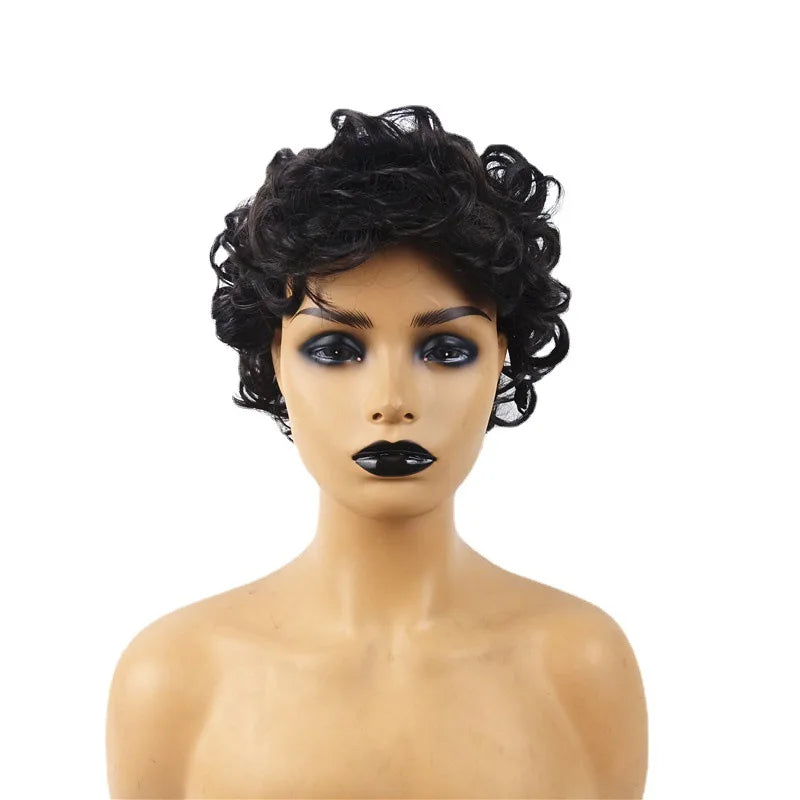 's short curly wig, African-style small curls, European and American synthetic fiber headpiece for women