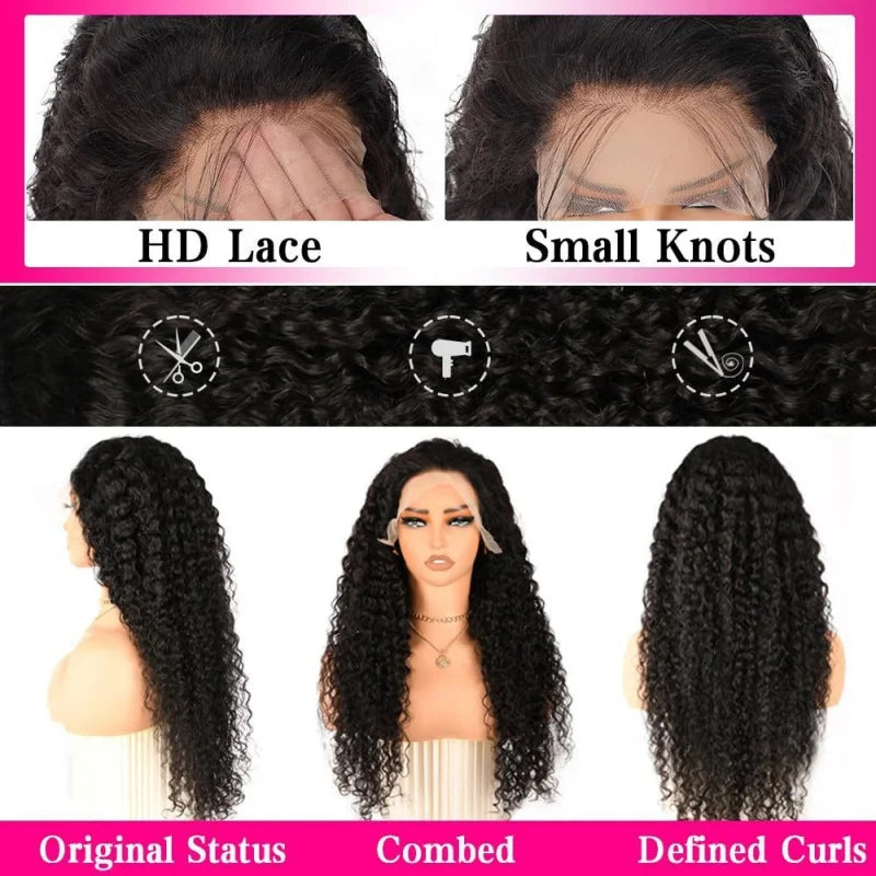 Wig with African-style small curls, 13*4 lace front, middle parting, long curly synthetic hair, high-temperature fiber headpiece