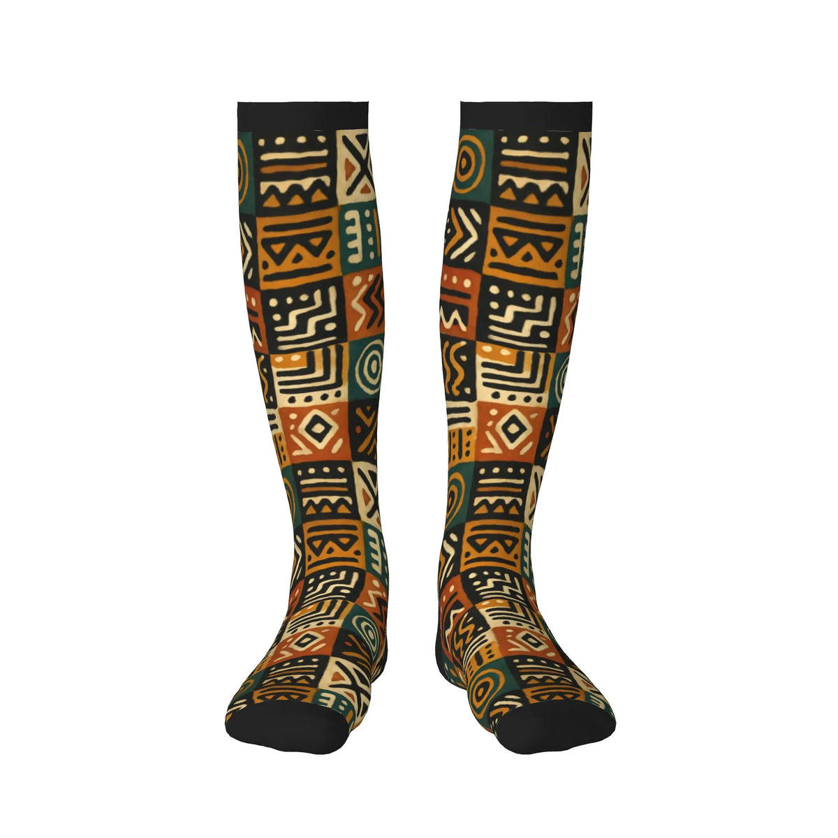 Traditional African Ethnic Tribal Ankara Geometric Mens Sports Compression Socks Novelty Spring Summer Autumn Winter Dress Socks
