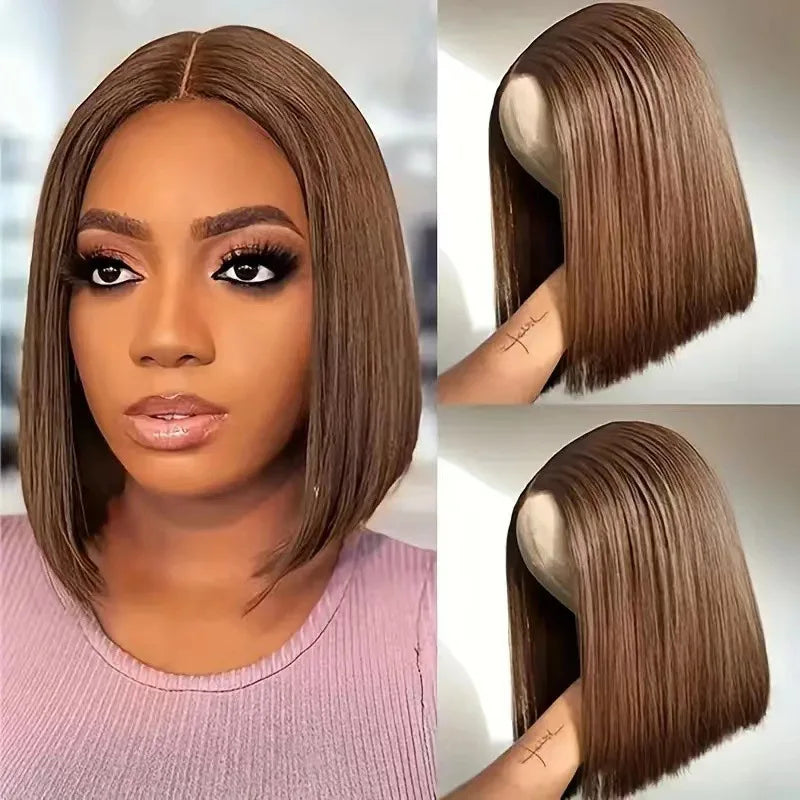 Wig for women, African middle-parted short straight hair, European and American everyday shoulder-length w