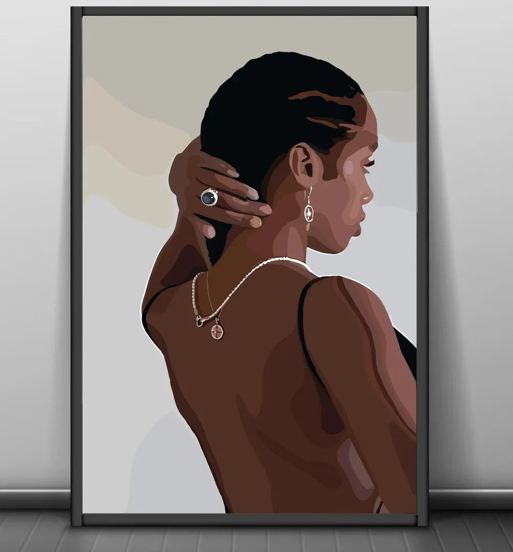 Modern African American Black Woman Fashion Portrait Posters and Prints Canvas Printing Wall Art Picture for Living Room Deco