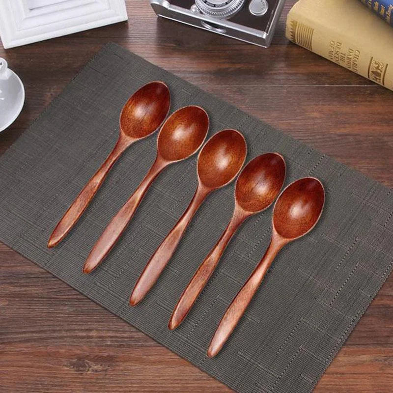 5pcs High Quality Wooden Soup Spoon Simple Design Durable Kitchen Utensil for Cooking Serving and Home Dining Tableware