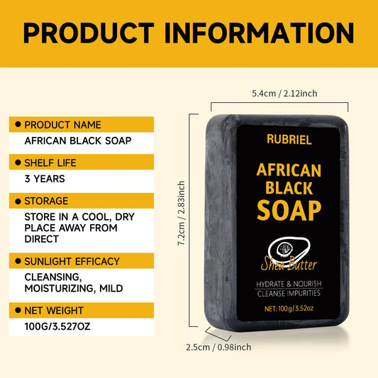 Multiple-Pack of Shea Butter African Black Soap, Solid Soap, Rich in Natural Shea Butter, Deeply Cleanses Dirt, Oil, and Skin Im