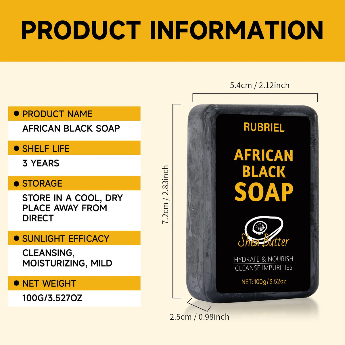 Multiple-Pack of Shea Butter African Black Soap, Solid Soap, Rich in Natural Shea Butter, Deeply Cleanses Dirt, Oil, and Skin Im