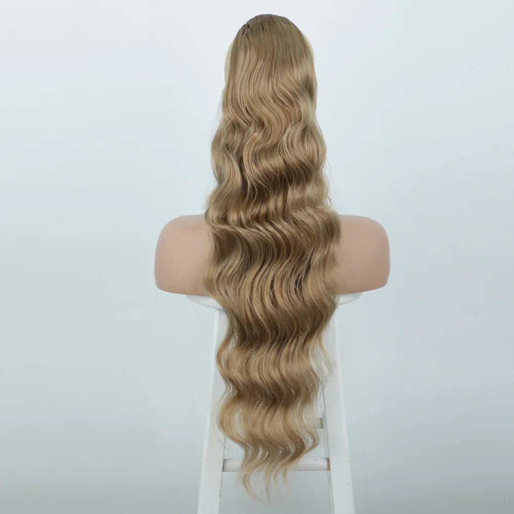 Women's long curly , drawstring hair extensions, , African big wave synthetic fiber wig, ponytail