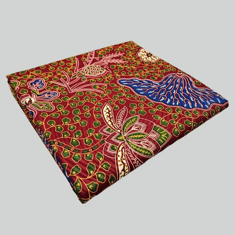 46Inch * 6Yards Green Leaves Printed Red African Cotton Batik Fabric Wax Fabric for Sewing Clothes Pants Cushion Covers R2322