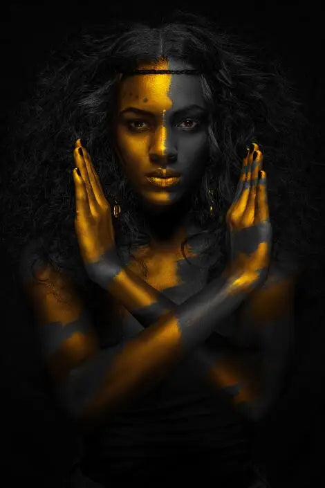African Woman Art Black And Gold Portrait Canvas Paintings Poster Print Wall Art Picture Home Decor For Living Room Frameless