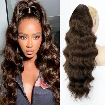 Women's long curly , drawstring hair extensions, , African big wave synthetic fiber wig, ponytail