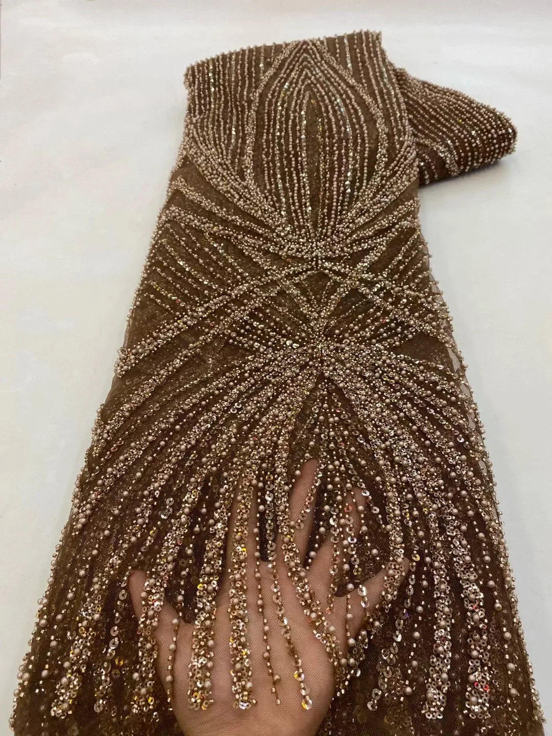 2 yards High Quality African Sequins Beaded Lace Fabric 2026 French Nigerian Style Embroidery for Wedding Dresses Material