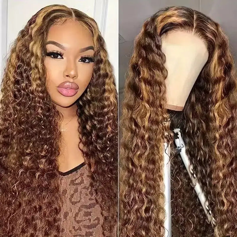 Wig with African-style small curls, 13*4 lace front, middle parting, long curly synthetic hair, high-temperature fiber headpiece