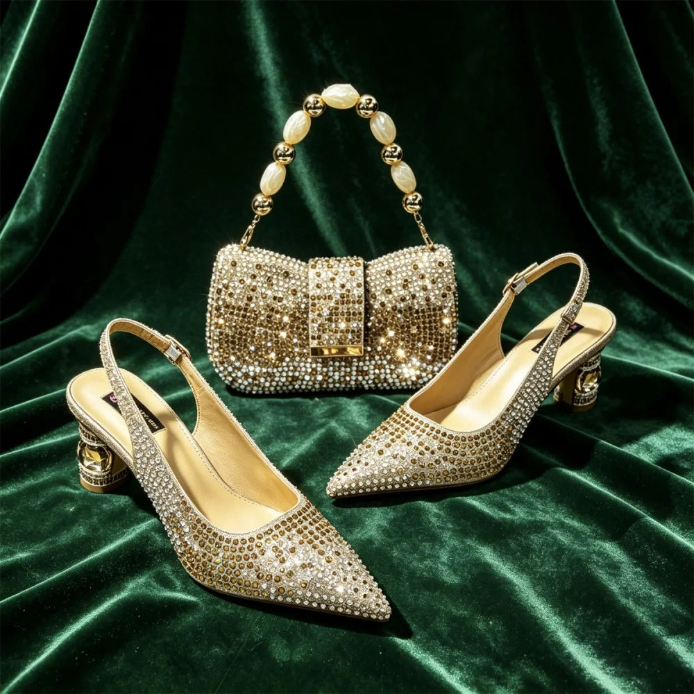 Newest INS Style 2026 Elegant High Heels Pointed-Toe Nigeria Popular Design African Ladies Shoes And Bag Set