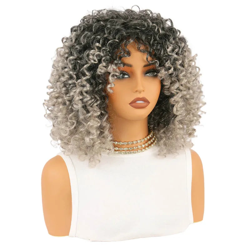 Women's wig, European, American, African style, short curly hair, afro, synthetic high-temperature fiber headpiece