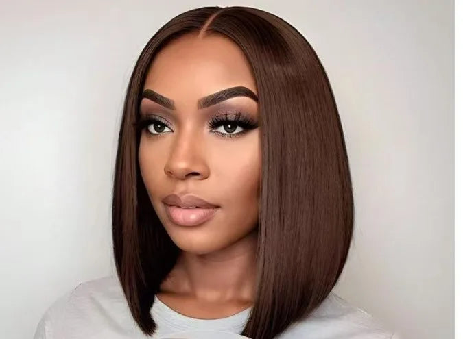 Wig for women, African middle-parted short straight hair, European and American everyday shoulder-length w